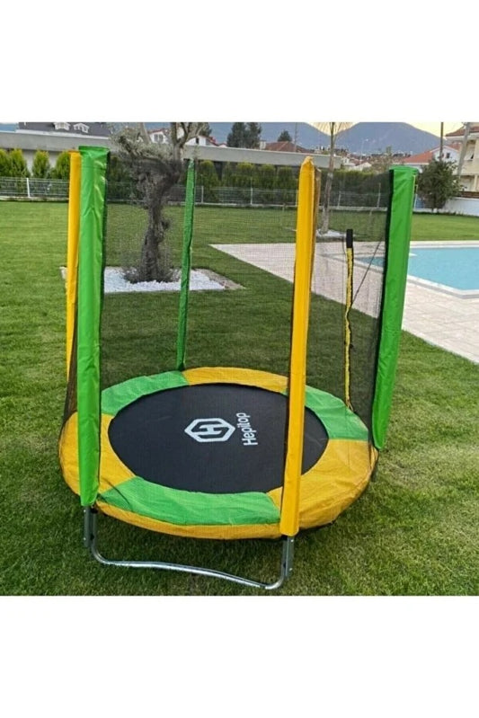 Katlanabilir Ev Tipi Trambolin Fileli Korumalı Büyük Boy 140 Cm Çocuk Trampolini 5 Ft Trambolin