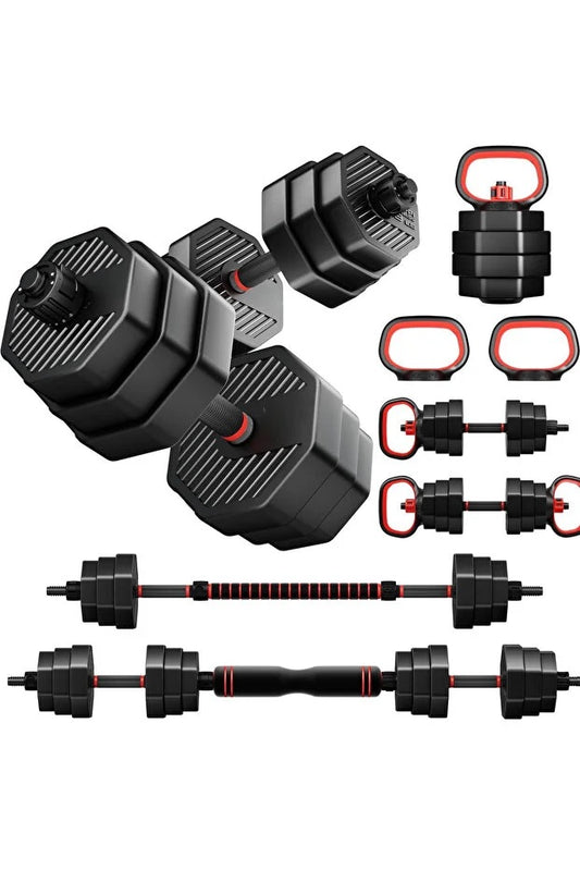 4’ü 1 Arada Dambıl Seti 20 KG | Ayarlanabilir Dumbbell – Barbell – Kettlebell – Şınav Barı Spor Seti