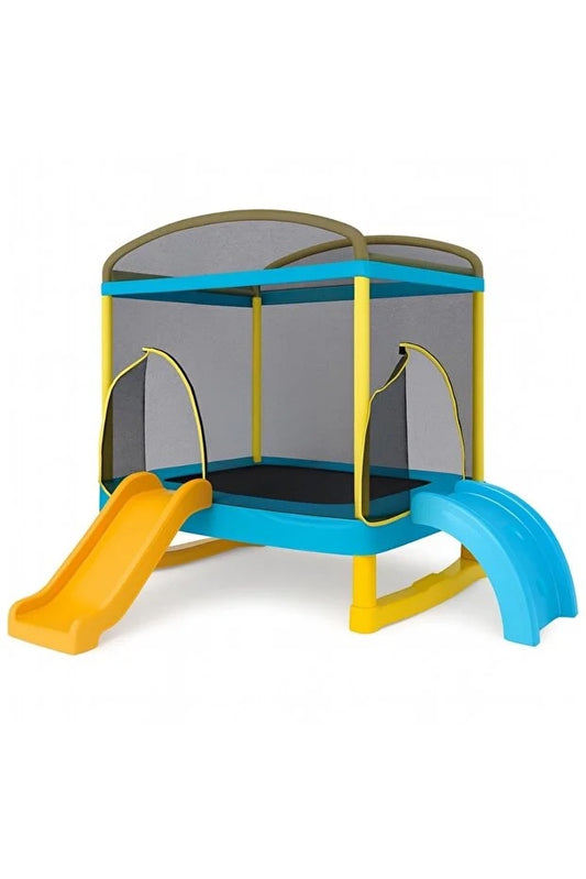 Fileli Trambolin ve Kaydıraklı Oyun Seti – 180x130 cm | Güvenli Dış Mekan Oyun Alanı